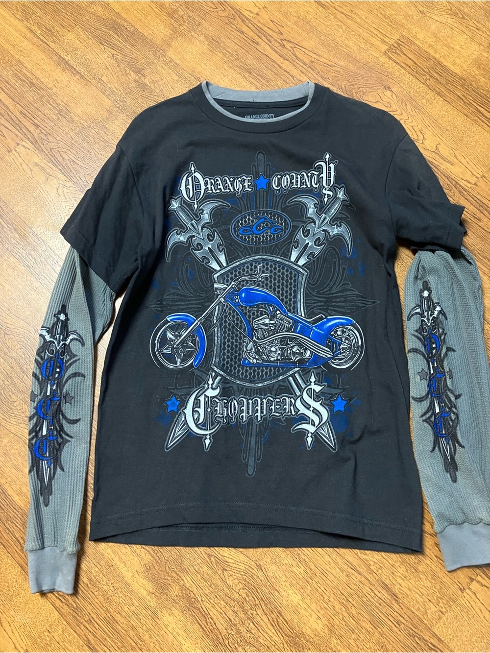 Orange County Choppers OCC Mens Thermal Sleeve Graphic Y2K T Shirt - Small